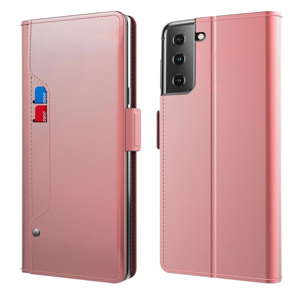 Samsung Galaxy S21 Plus Bookcover Hoesje met Spiegel Roze goud