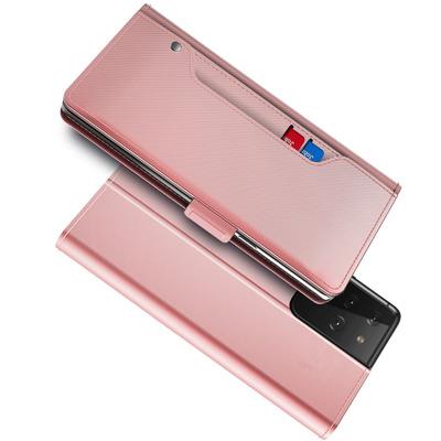 Samsung Galaxy S21 Ultra Bookcover Hoesje met Spiegel Roze goud