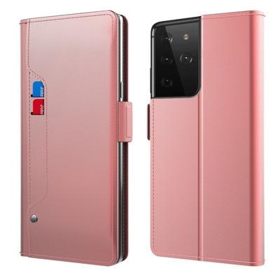 Samsung Galaxy S21 Ultra Bookcover Hoesje met Spiegel Roze goud