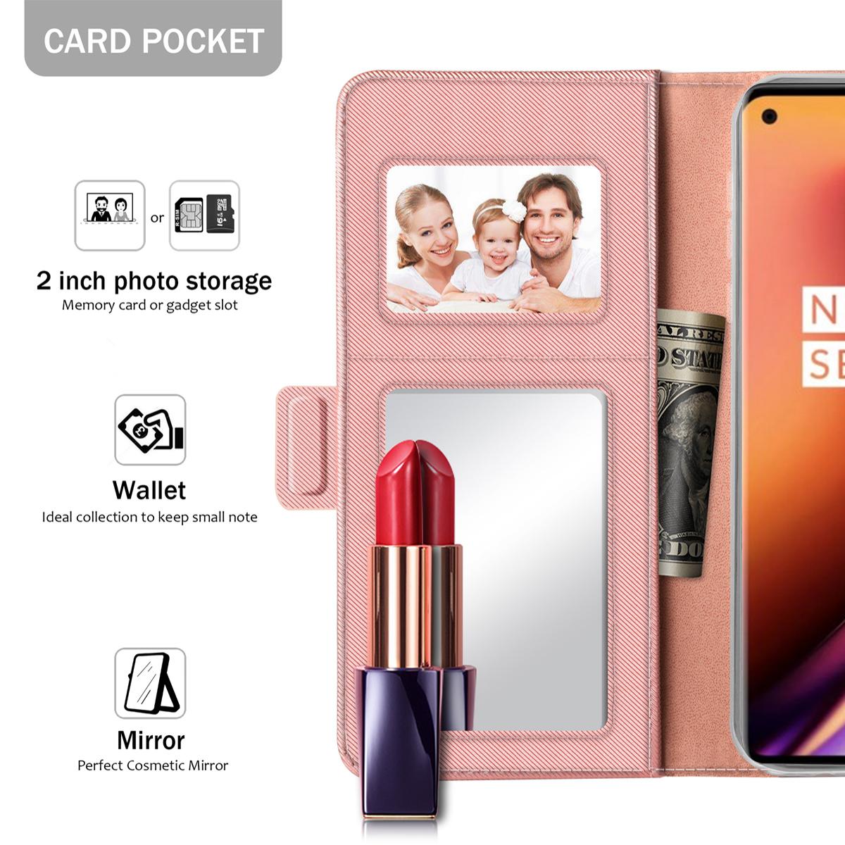 OnePlus 8 Pro Bookcover Hoesje met Spiegel Roze goud