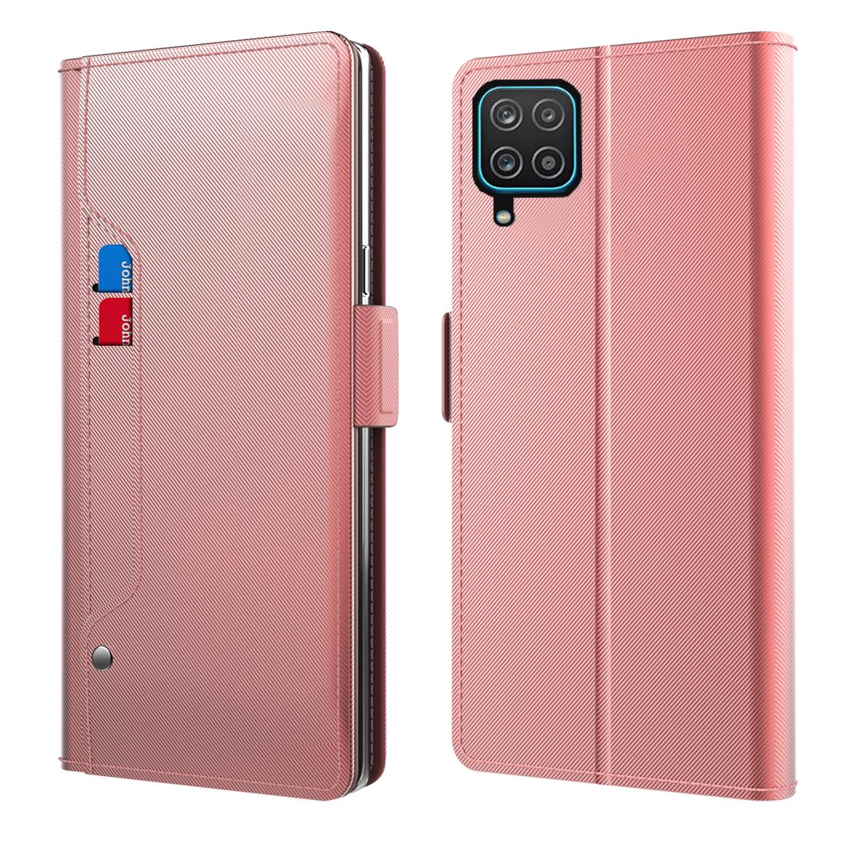 Samsung Galaxy A12 5G Bookcover Hoesje met Spiegel Roze goud