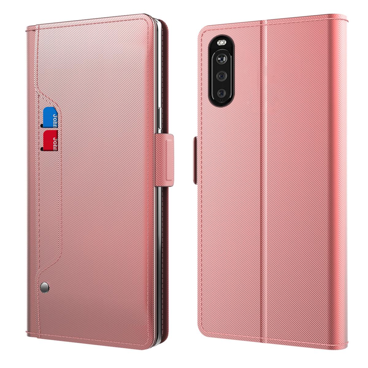 Sony Xperia 10 III Bookcover Hoesje met Spiegel Roze goud