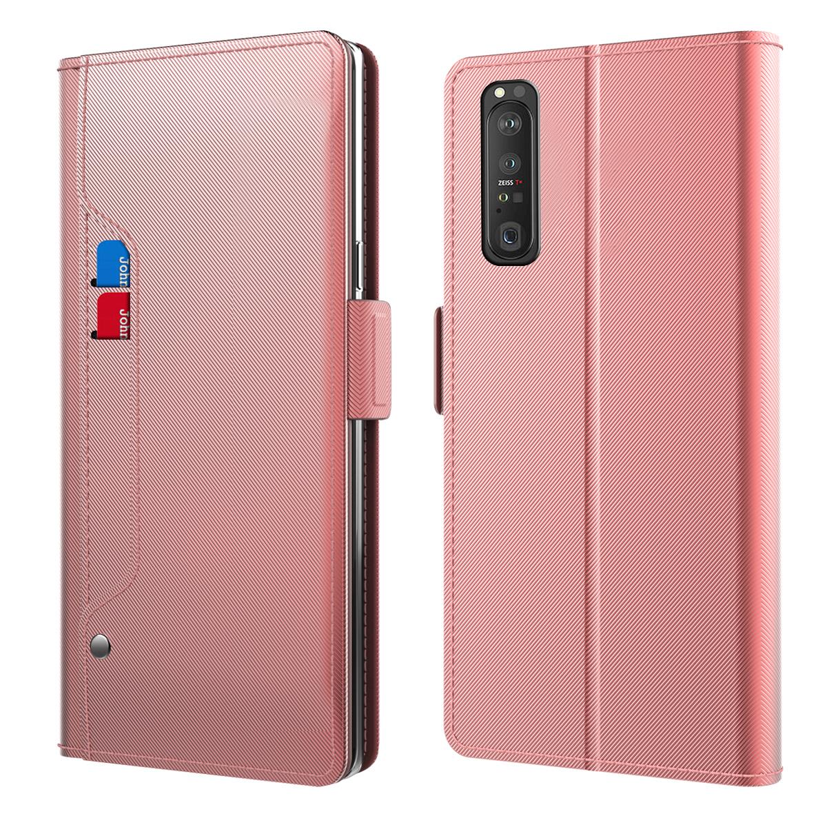 Sony Xperia 1 III Bookcover Hoesje met Spiegel Roze goud