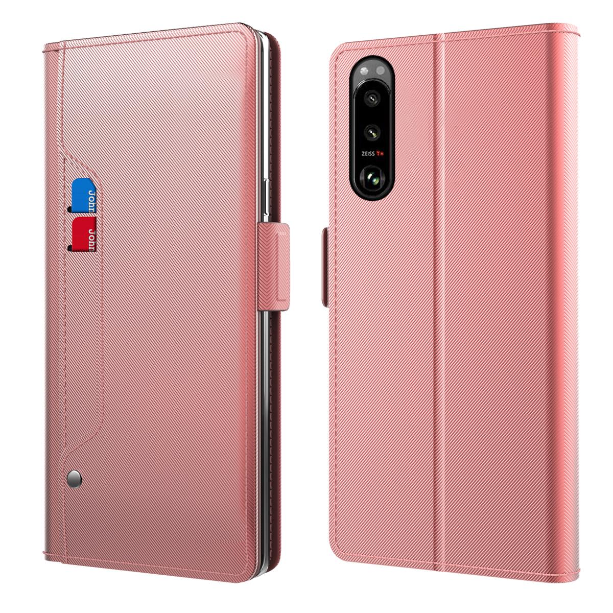 Sony Xperia 5 III Bookcover Hoesje met Spiegel Roze goud