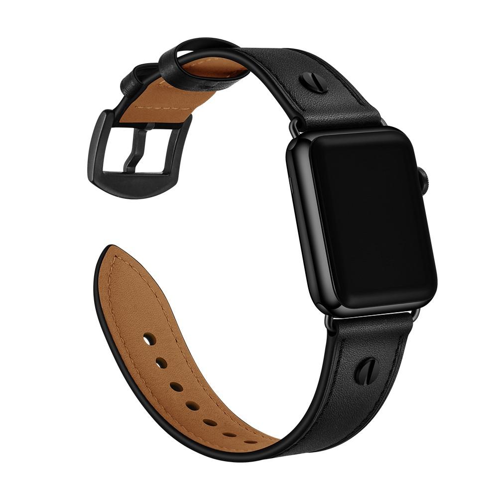 Apple Watch 45mm Series 9 Premium Stud bandje zwart
