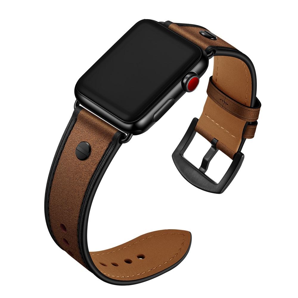 Apple Watch SE 44mm Premium Stud bandje bruin