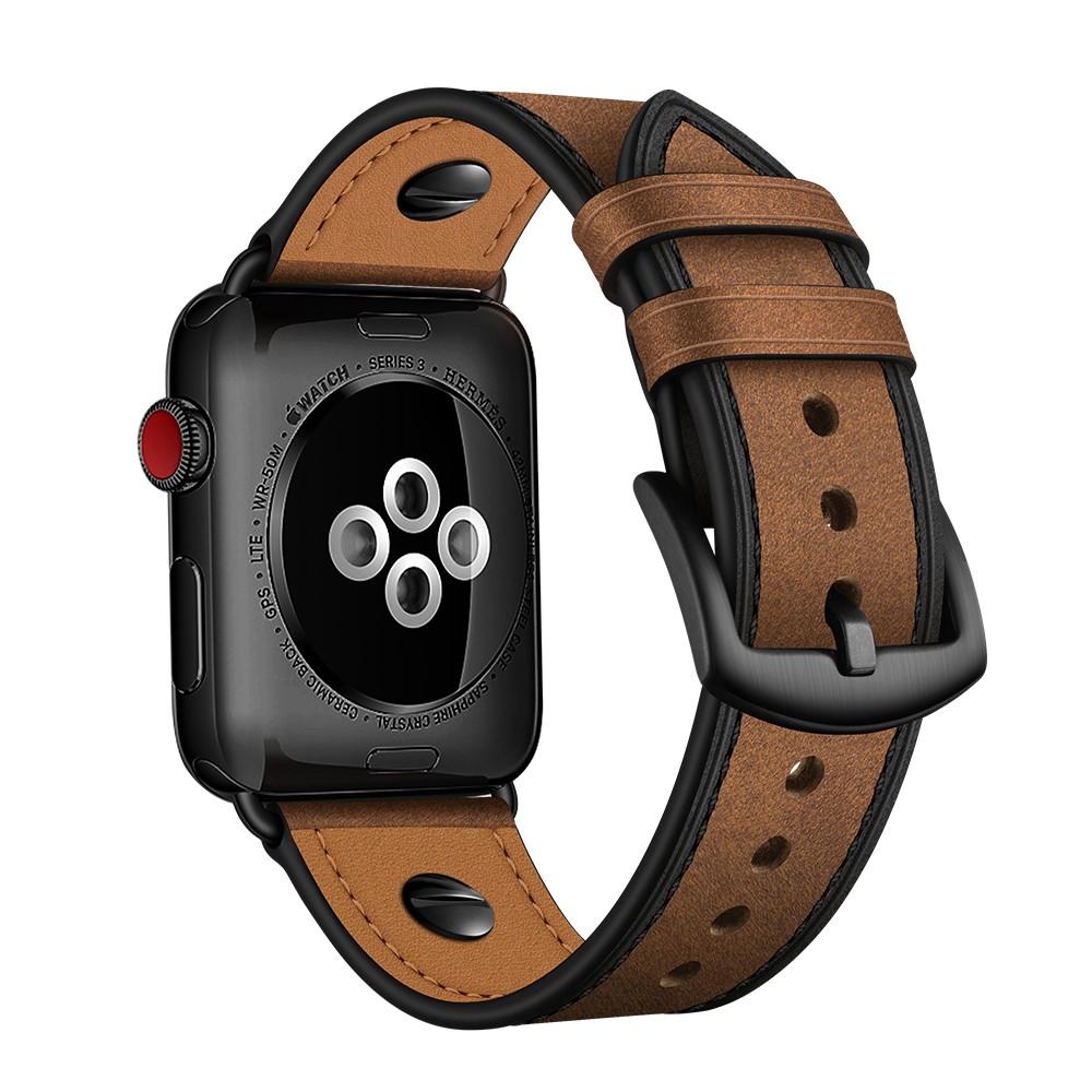 Apple Watch SE 44mm Premium Stud bandje bruin