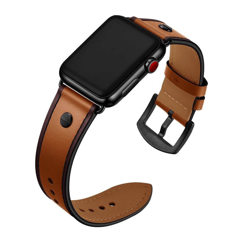 Apple Watch 44mm Premium Stud bandje cognac