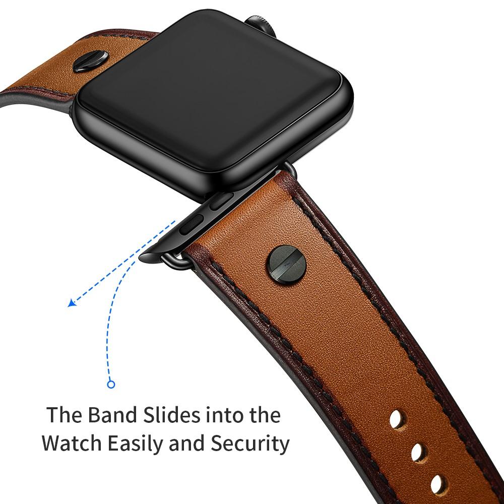 Apple Watch SE 44mm Premium Stud bandje cognac