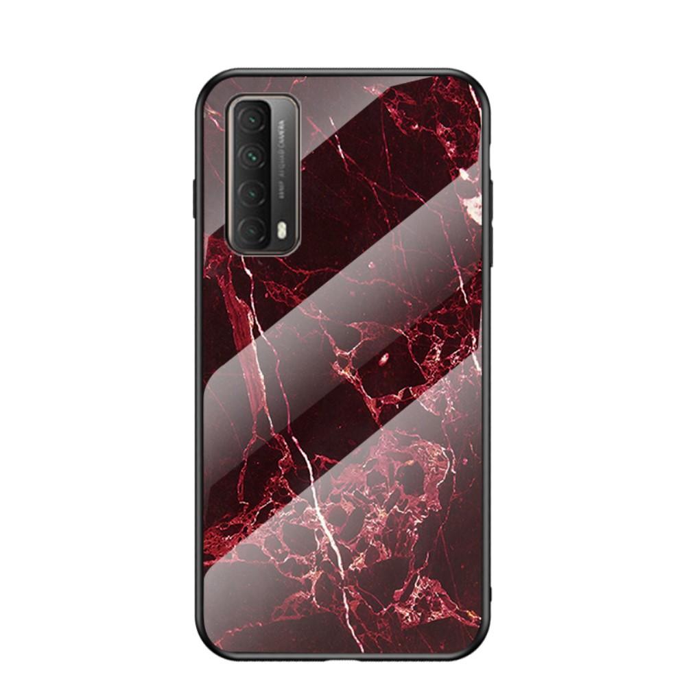 Huawei P Smart 2021 Hoesje Gehard Glas Rood marmer