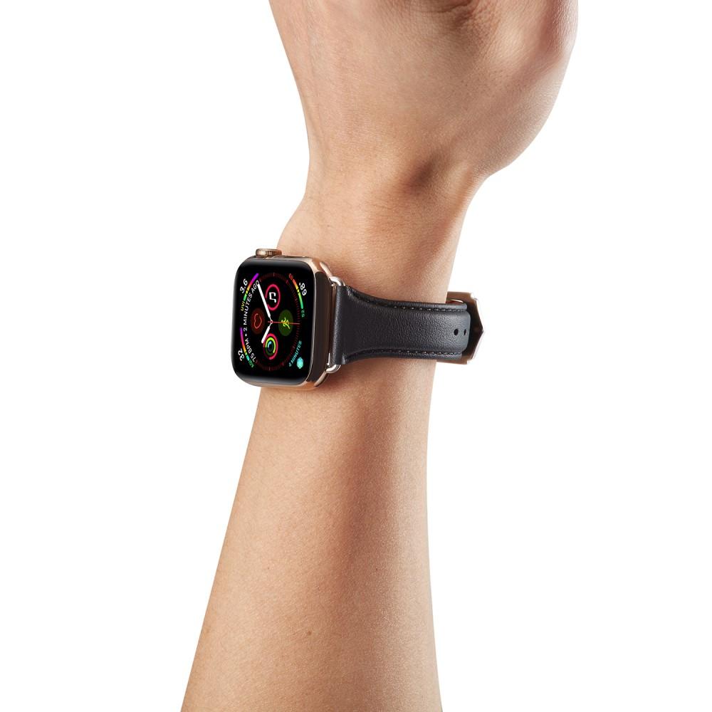 Apple Watch SE 44mm Slim Leren bandje zwart