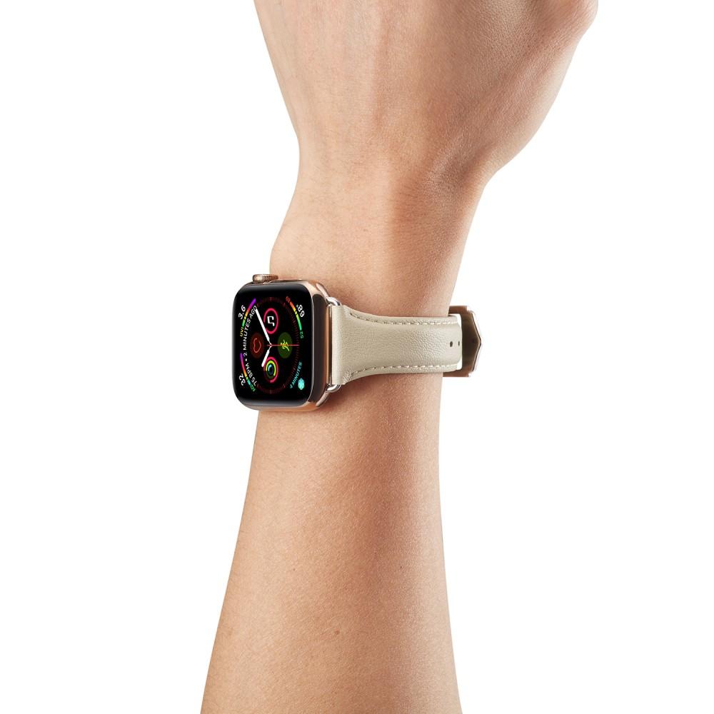 Apple Watch 44mm Slim Leren bandje beige