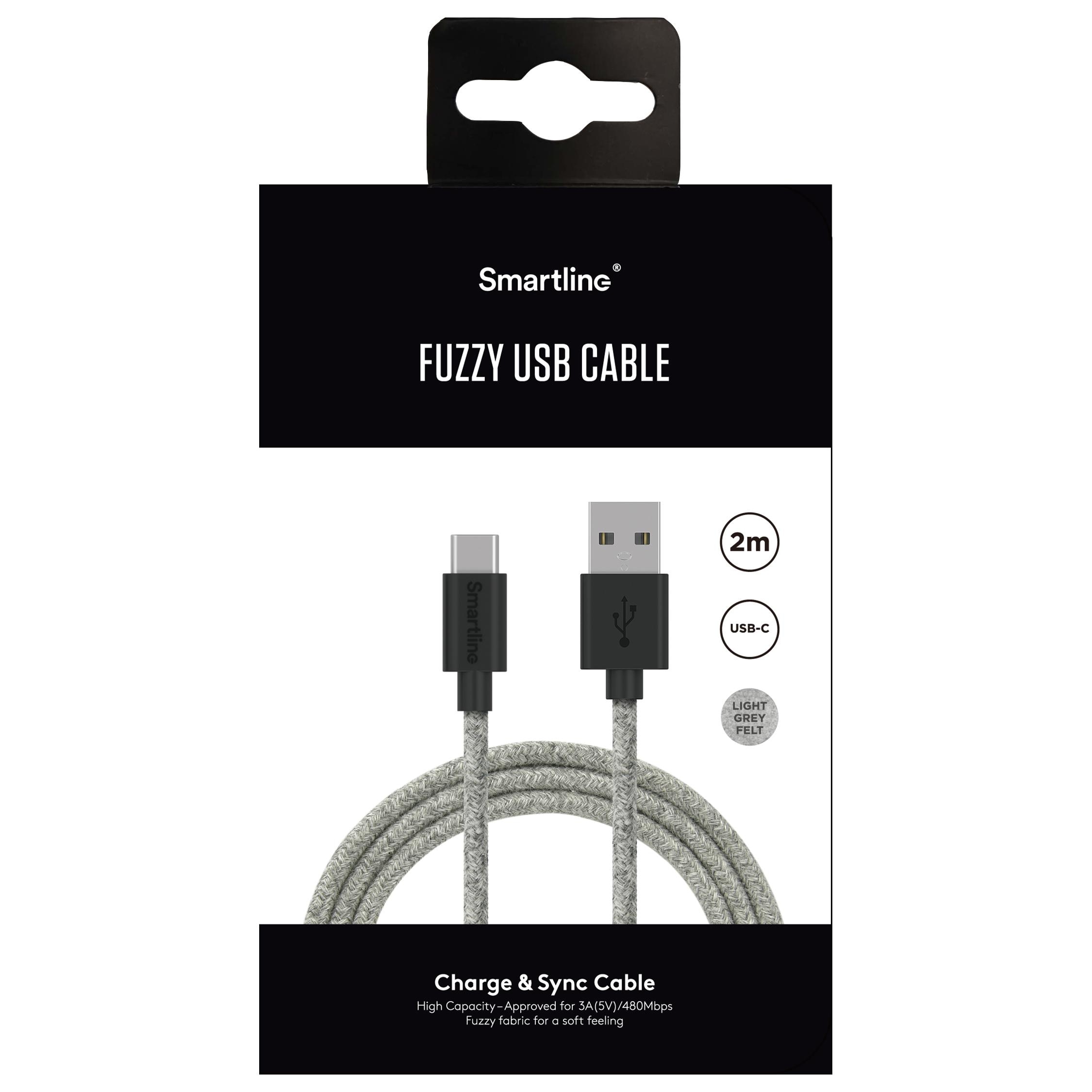 Fuzzy USB-kabel USB-C 2m USB-C Grijs