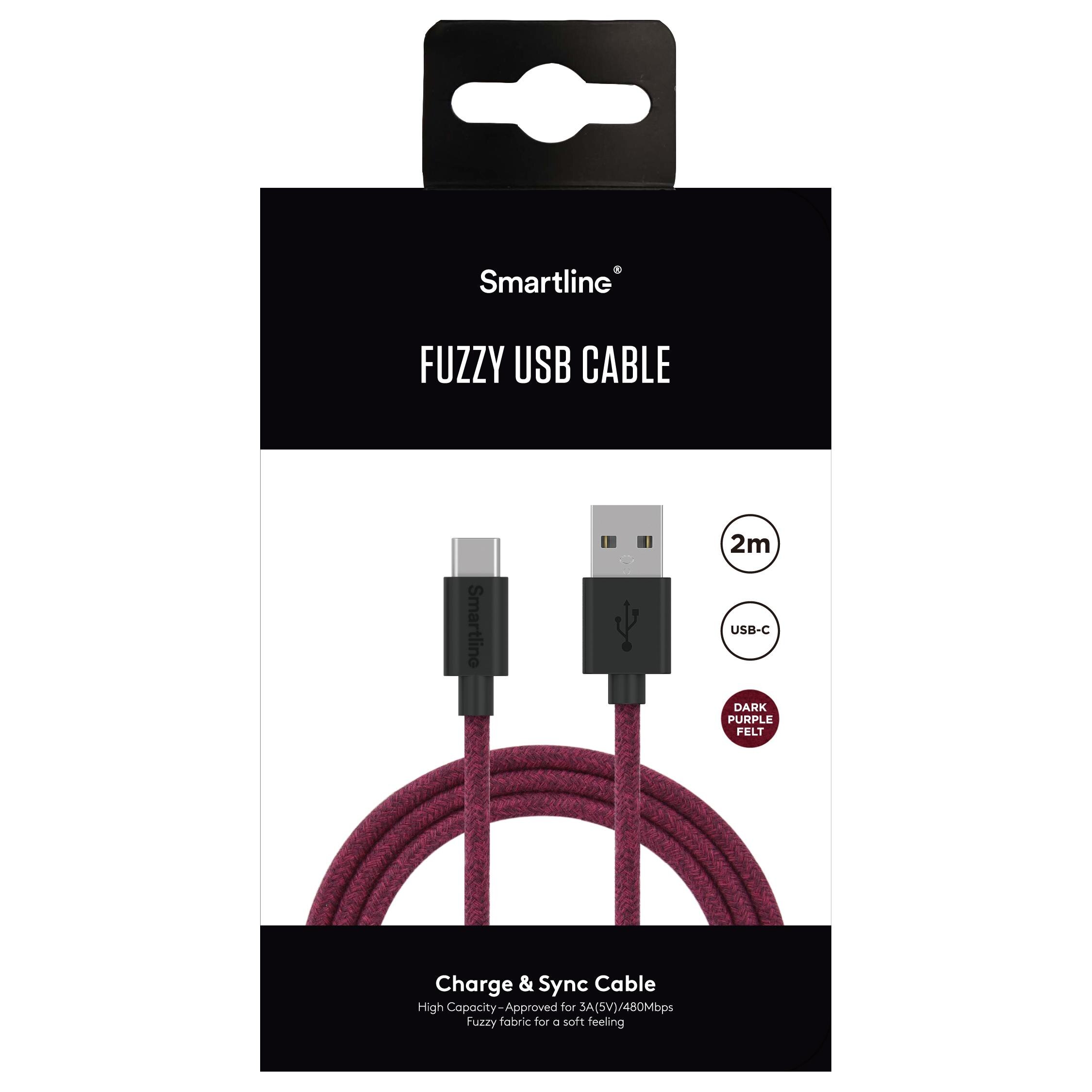 Fuzzy USB-kabel USB-C 2m USB-C Paars