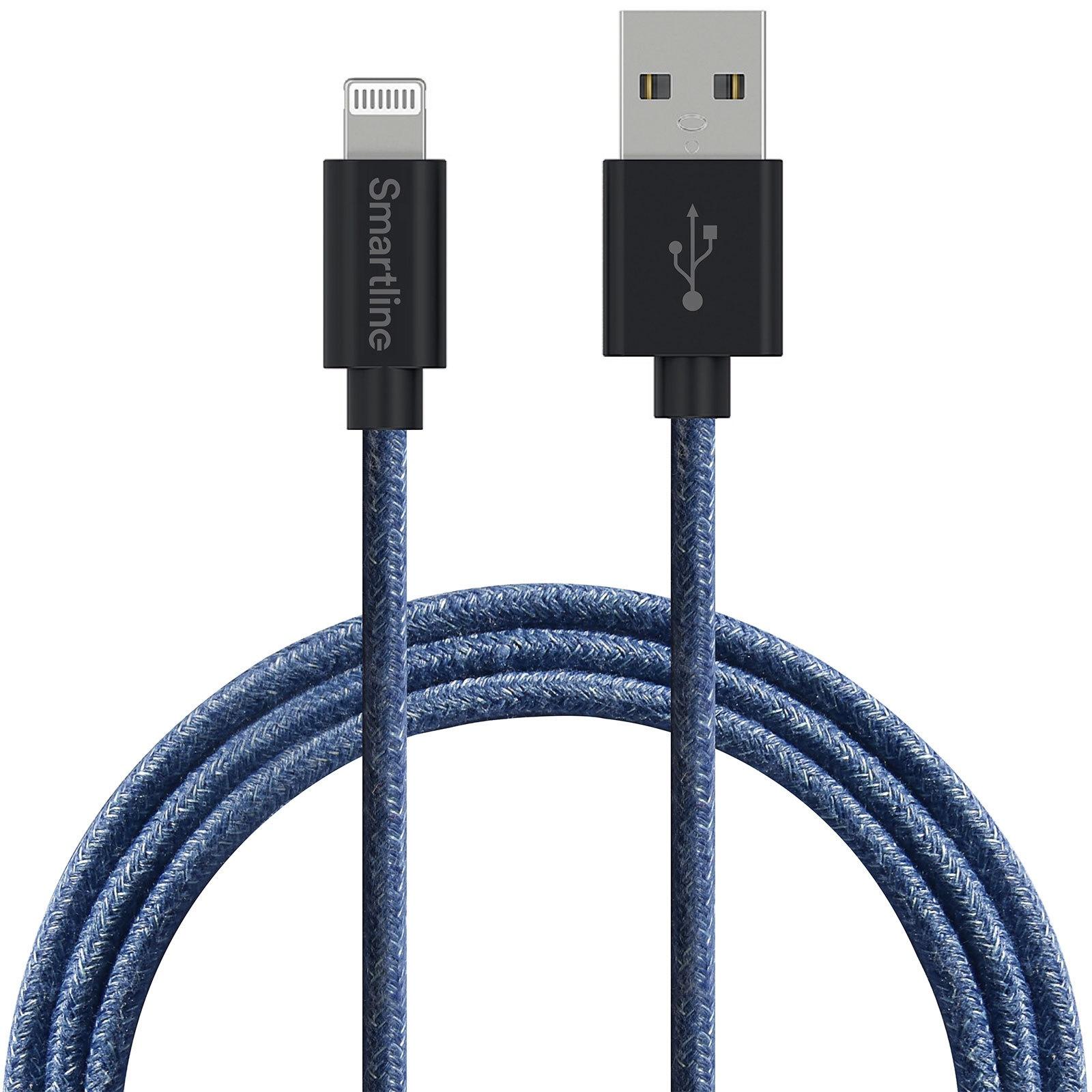 Fuzzy USB-kabel Lightning 2m Blauw