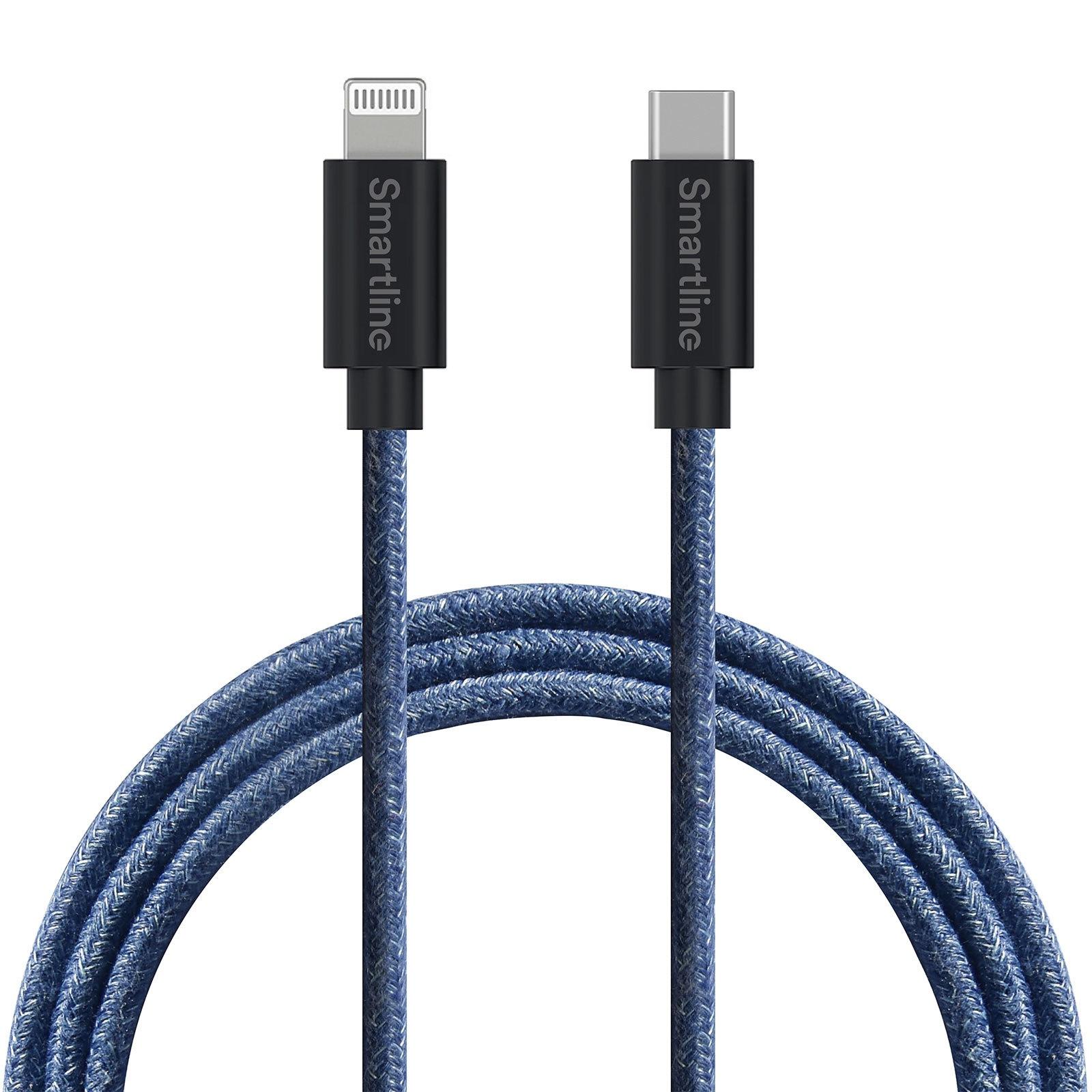 Fuzzy USB-kabel USB-C -> Lightning 2m Lightning Blauw