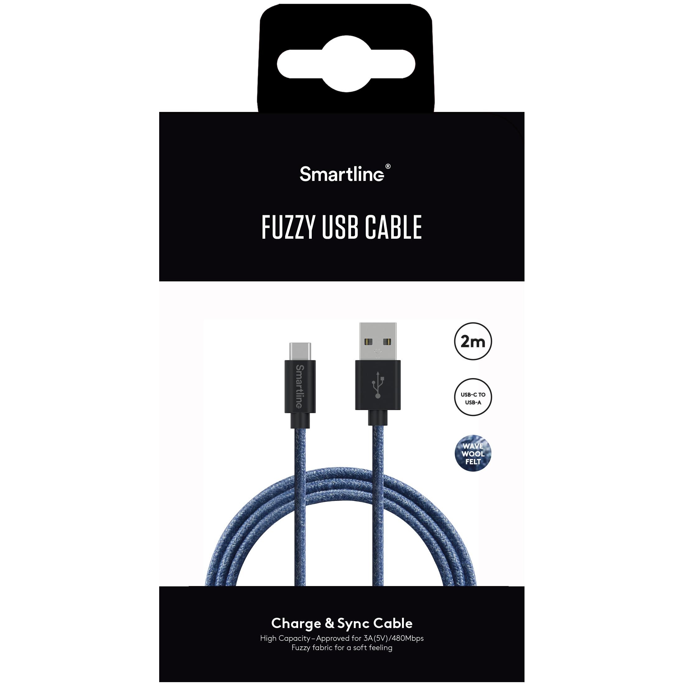 Fuzzy USB-kabel USB-C 2m Blauw
