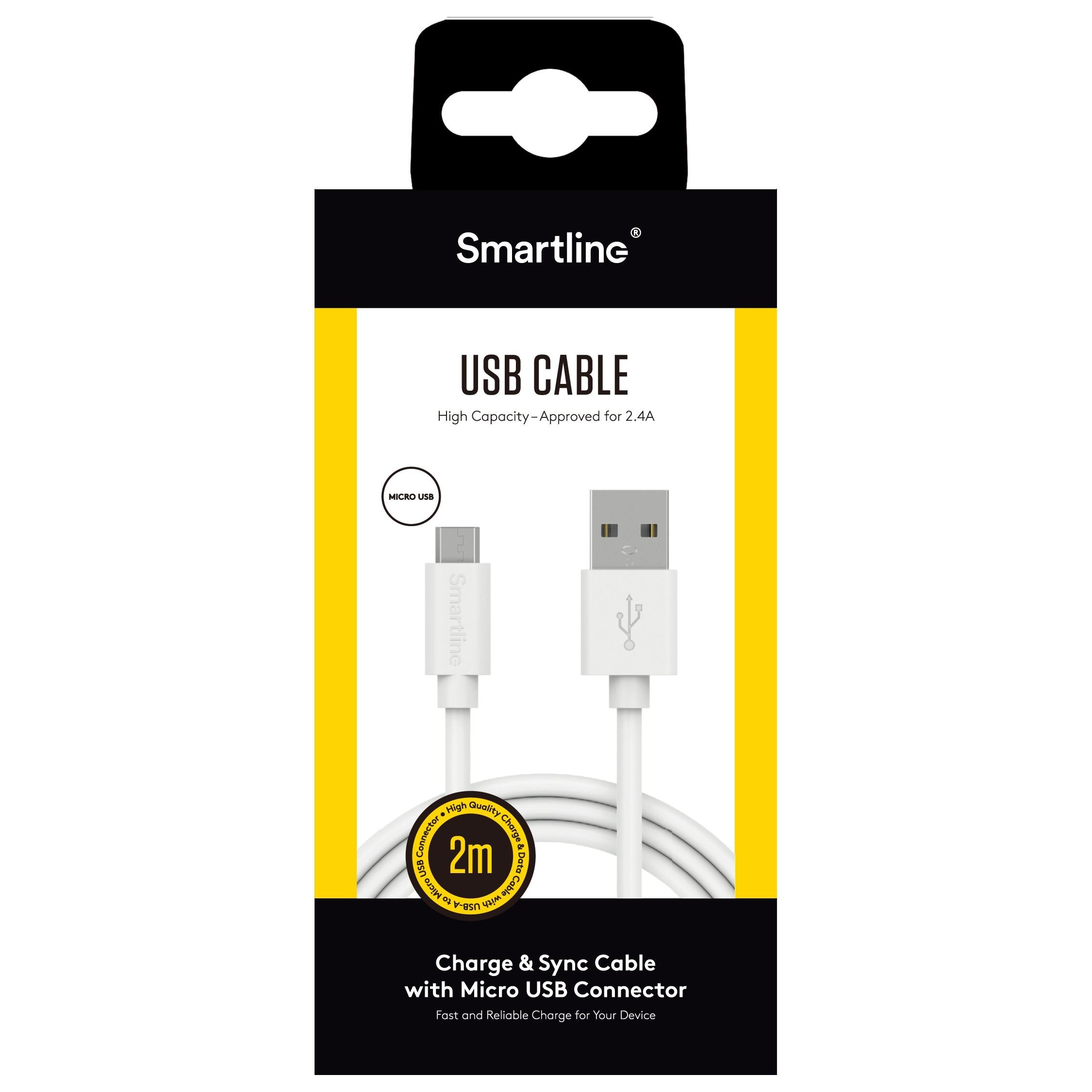 USB-kabel MicroUSB 2m Wit